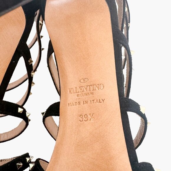 Valentino Garavani Studded Caged Sandals EU 39.5 US 9.5 Black High Heel Rockstud - Picture 10 of 13